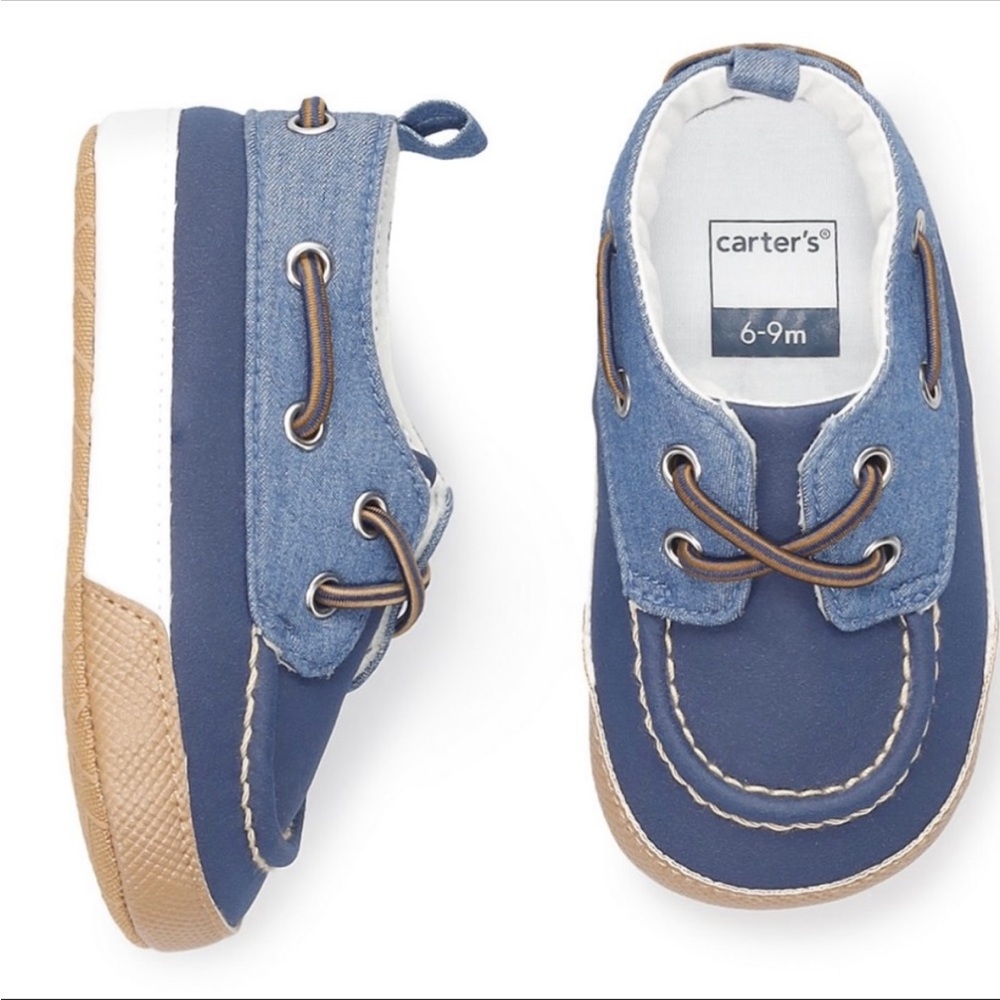 Carters | 6-9 mo | Blue Chambray Boat Crib Shoes